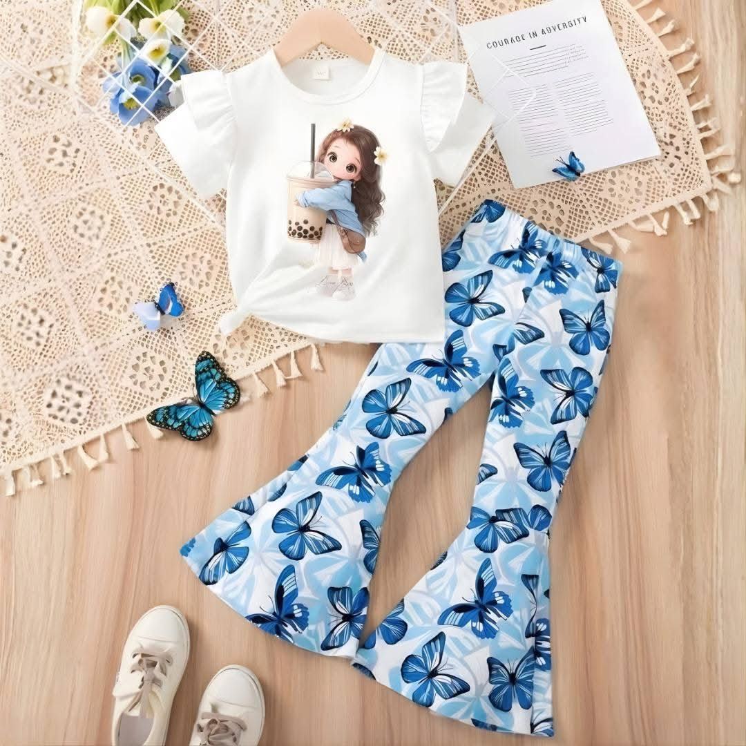 White Cold Coffee Doll girl T-shirt --Long Pant Sets