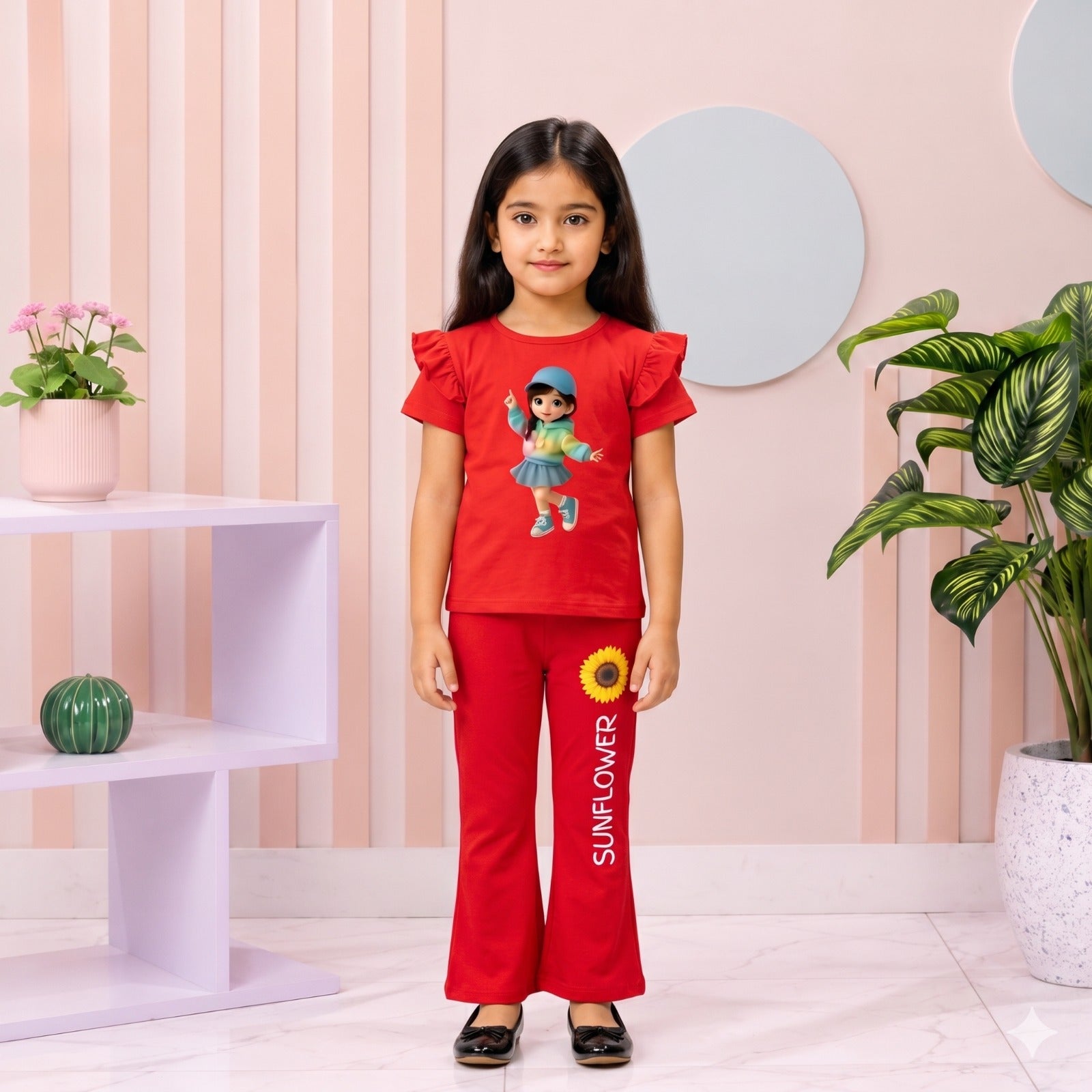 Red Cape Doll girl T-shirt --Long Pant Sets