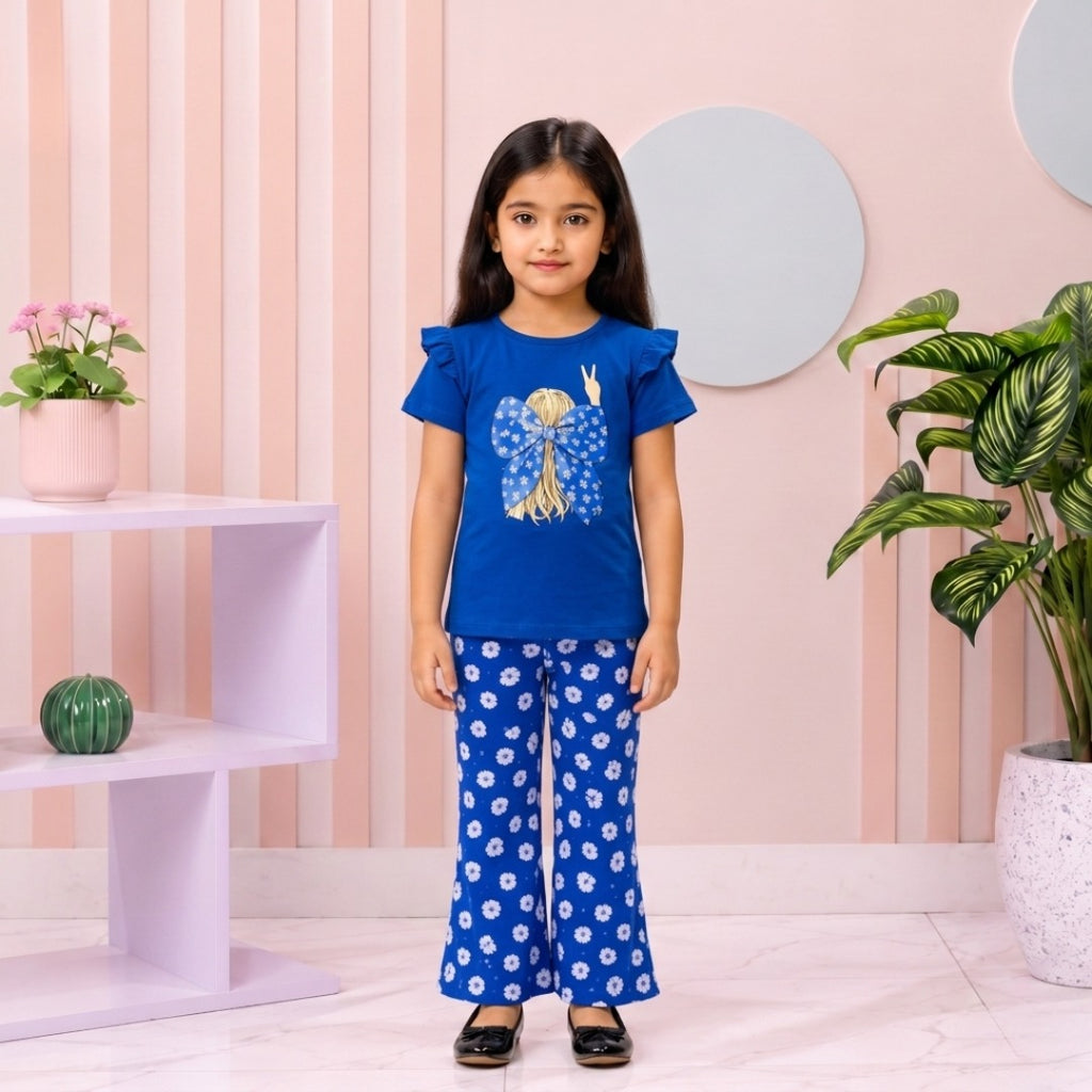 Blue Ban girl T-shirt --Long Pant Sets
