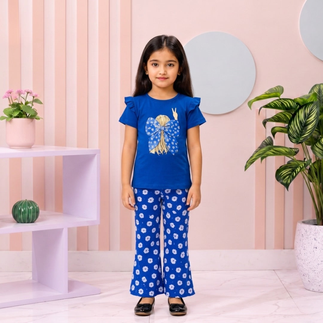 Blue Ban girl T-shirt --Long Pant Sets