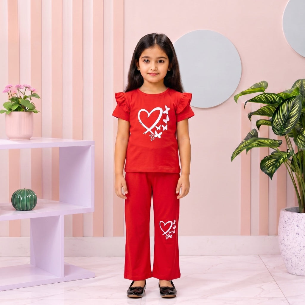 Red Love girl T-shirt --Long Pant Sets