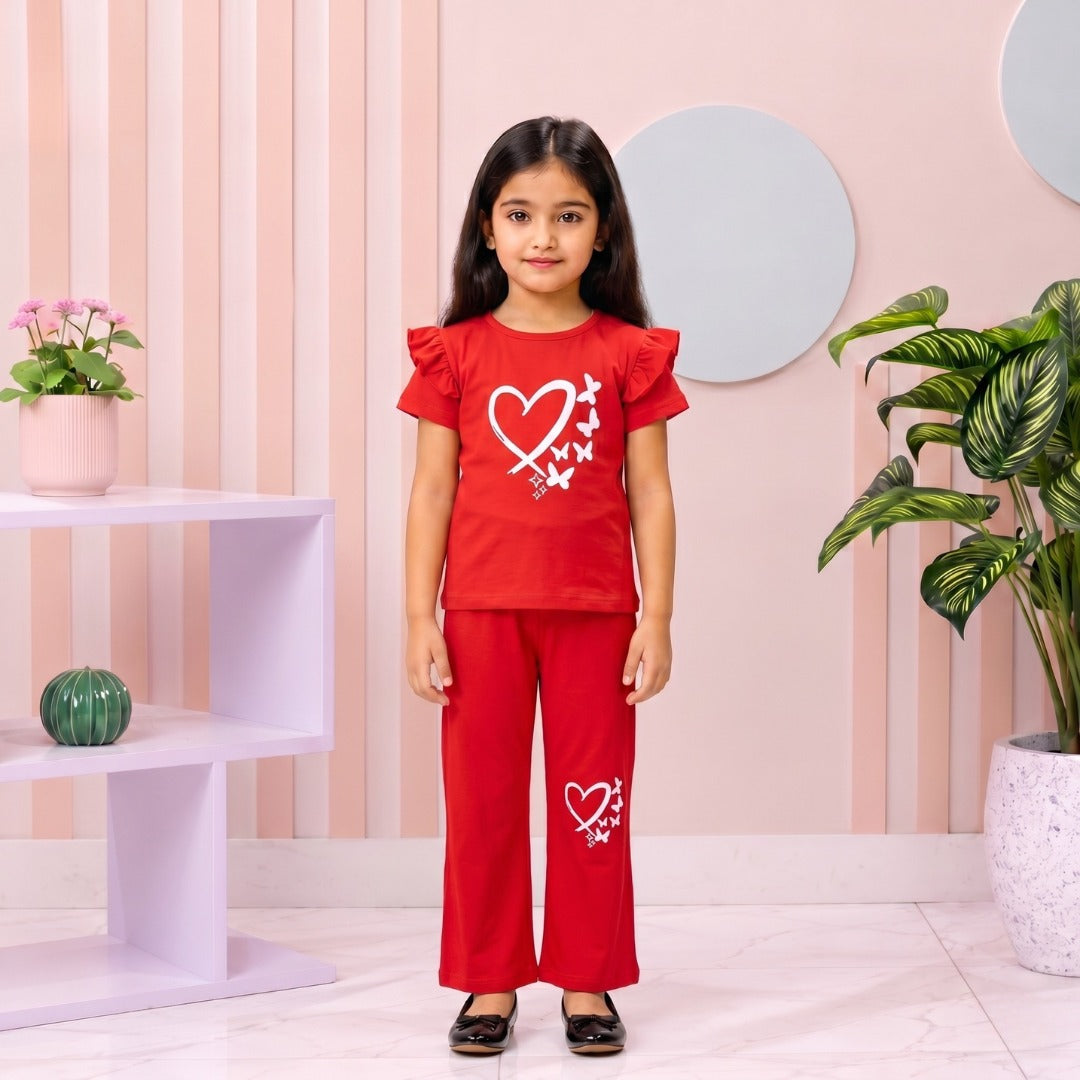 Red Love girl T-shirt --Long Pant Sets
