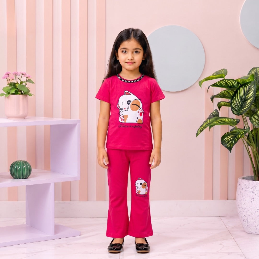 Pink Khorgosh girl T-shirt --Long Pant Sets