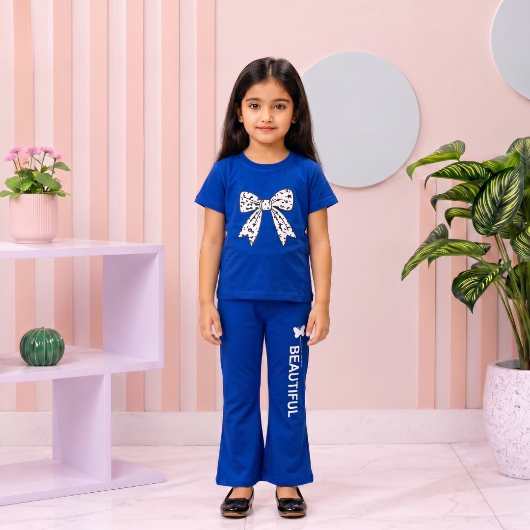 Blue Leopard Ban girl T-shirt --Long Pant Sets