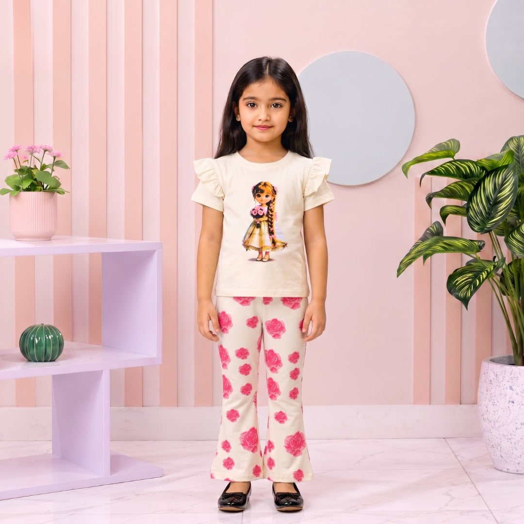 White Rose Doll girl T-shirt --Long Pant Sets