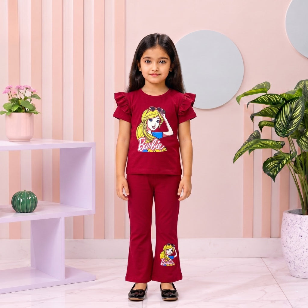 Pink Golden Hair Barbie girl T-shirt --Long Pant Sets