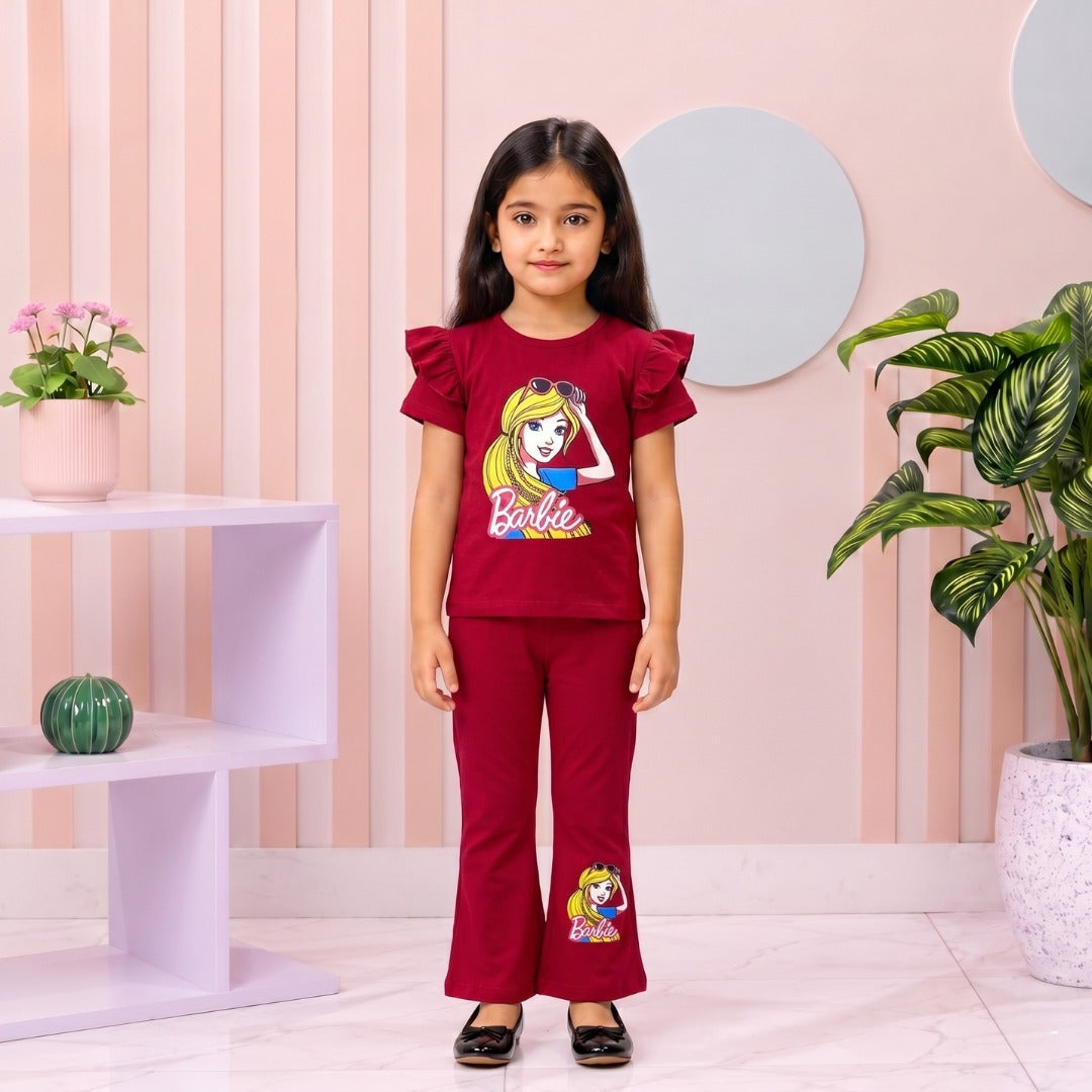 Pink Golden Hair Barbie girl T-shirt --Long Pant Sets