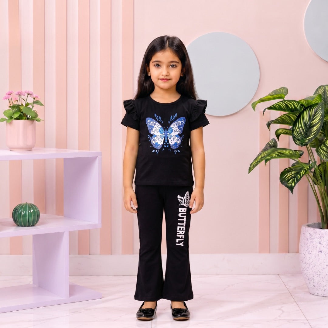 Black Butterfly girl T-shirt --Long Pant Sets