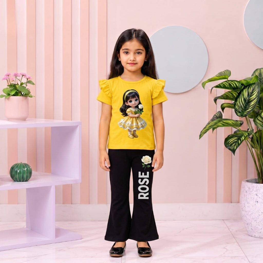 Yeollo White Rose Doll girl T-shirt --Long Pant Sets