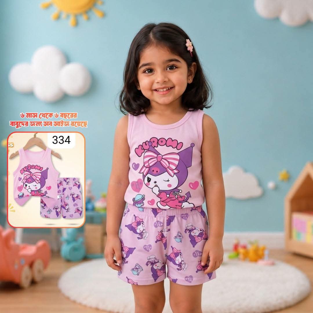 Pastel Kitty Cotton Summer Girls Lounge Set