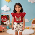 Crimson Monarch Butterfly Cotton Ruffle Sleeve Set