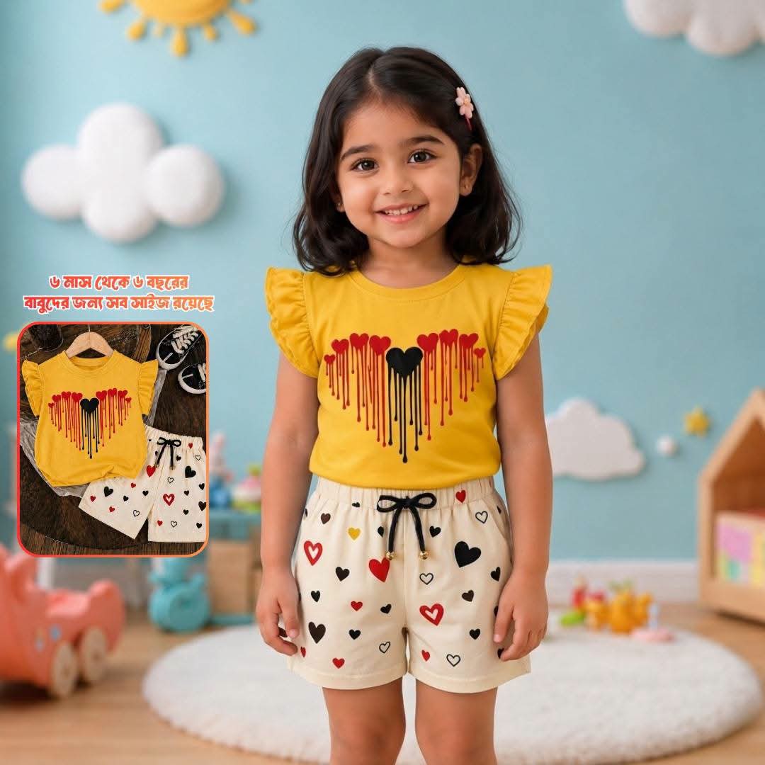 Rediant Hearts Flutter Sleeve Cotton Shorts Set