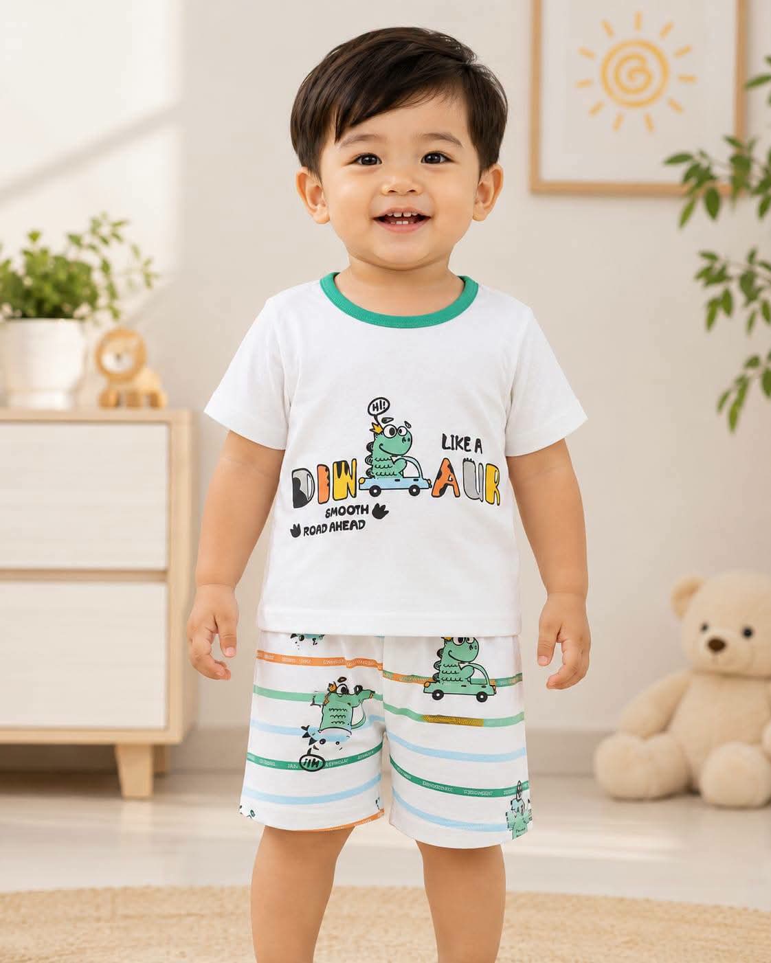 Prehistoric Explorer Striped Shorts Cotton Co-Ord Set