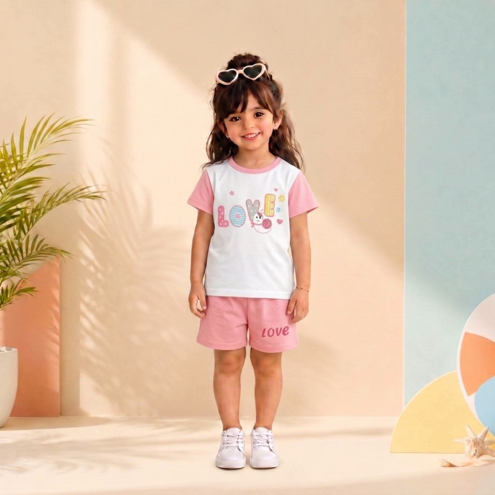 Blushing Pastel Heart Graphic Cotton Shorts Set