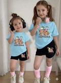 Azure Meadow Capybara Graphic Cotton Shorts Set