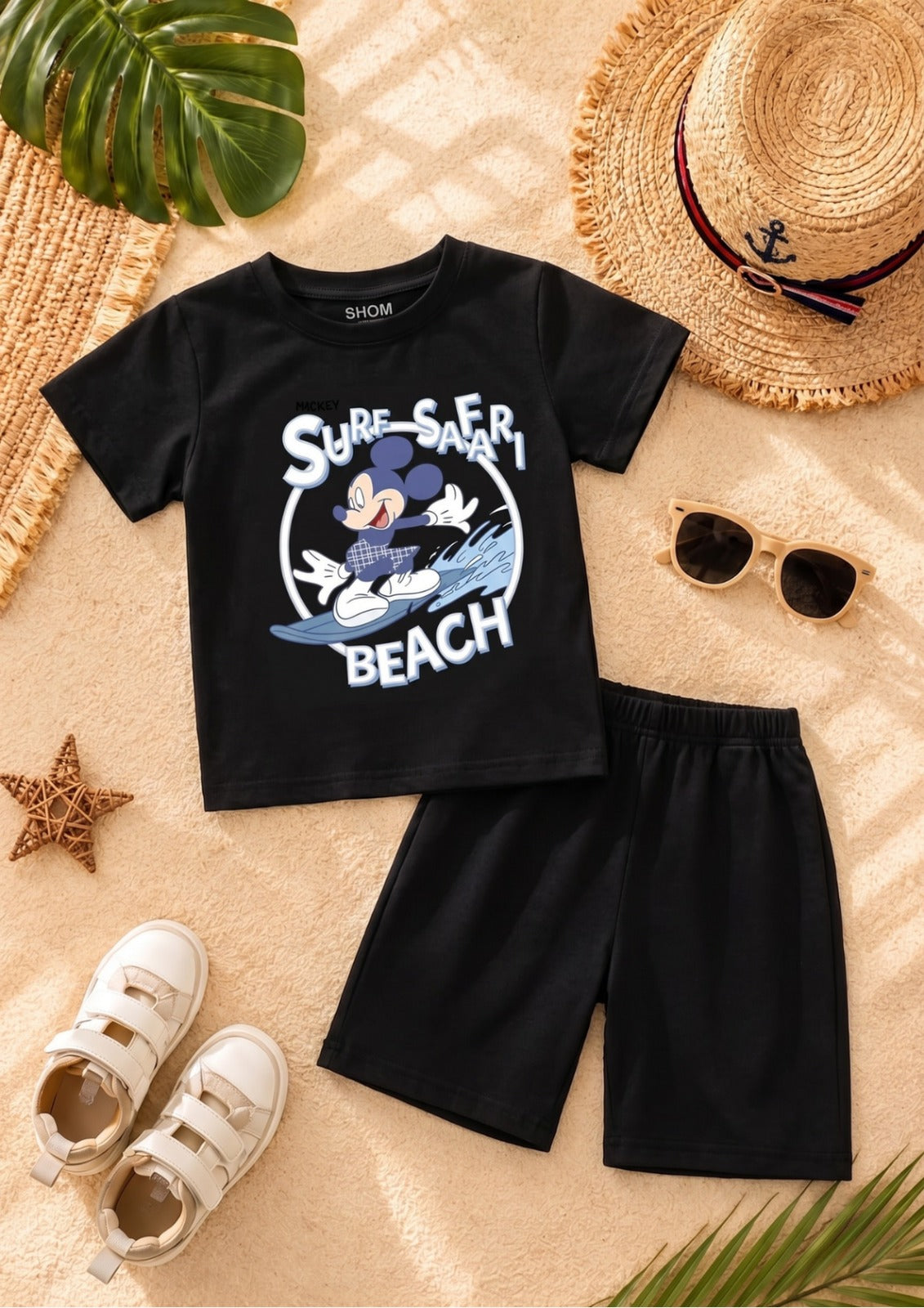 Surf Safari Cartoon Mouse Cotton Shorts Set