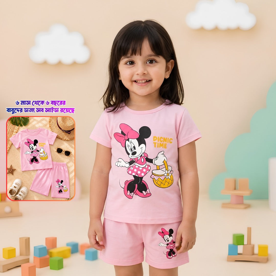 Blossom picnic mouse cotton Shorts Set