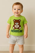 Playful Striped Forest Bear Boys Summer Outfit