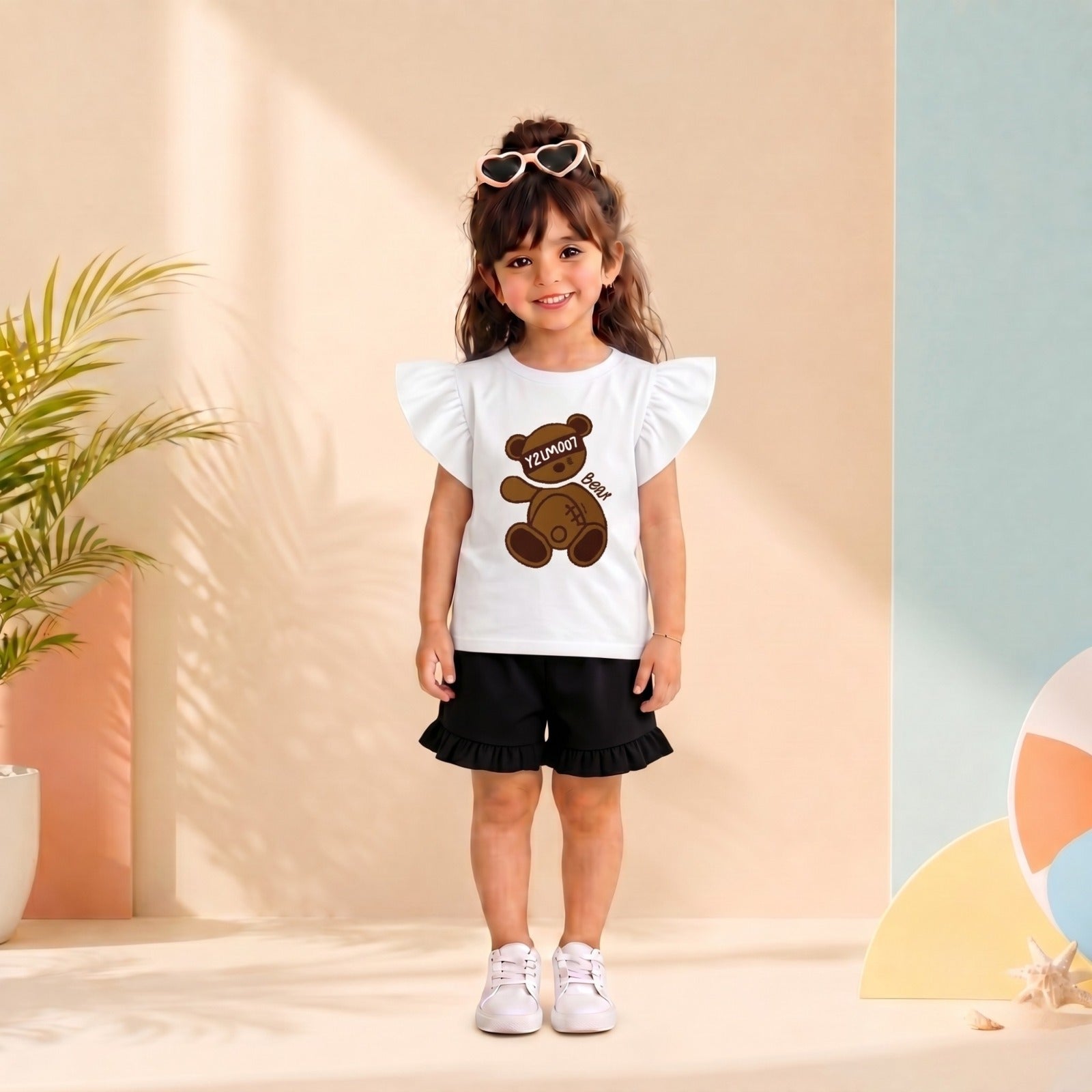 Midnight Bear Mascot Flutter Sleeve Girls Outfit