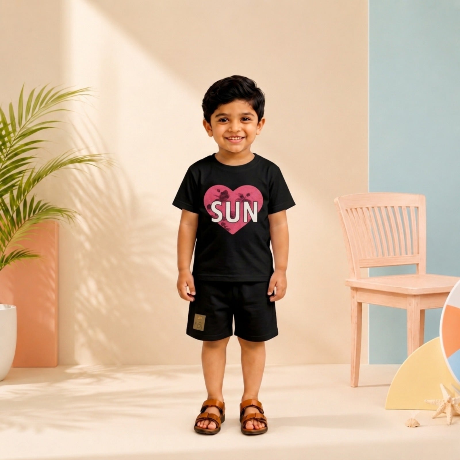 Sunset Dream Heart Graphic Boys Cotton Set