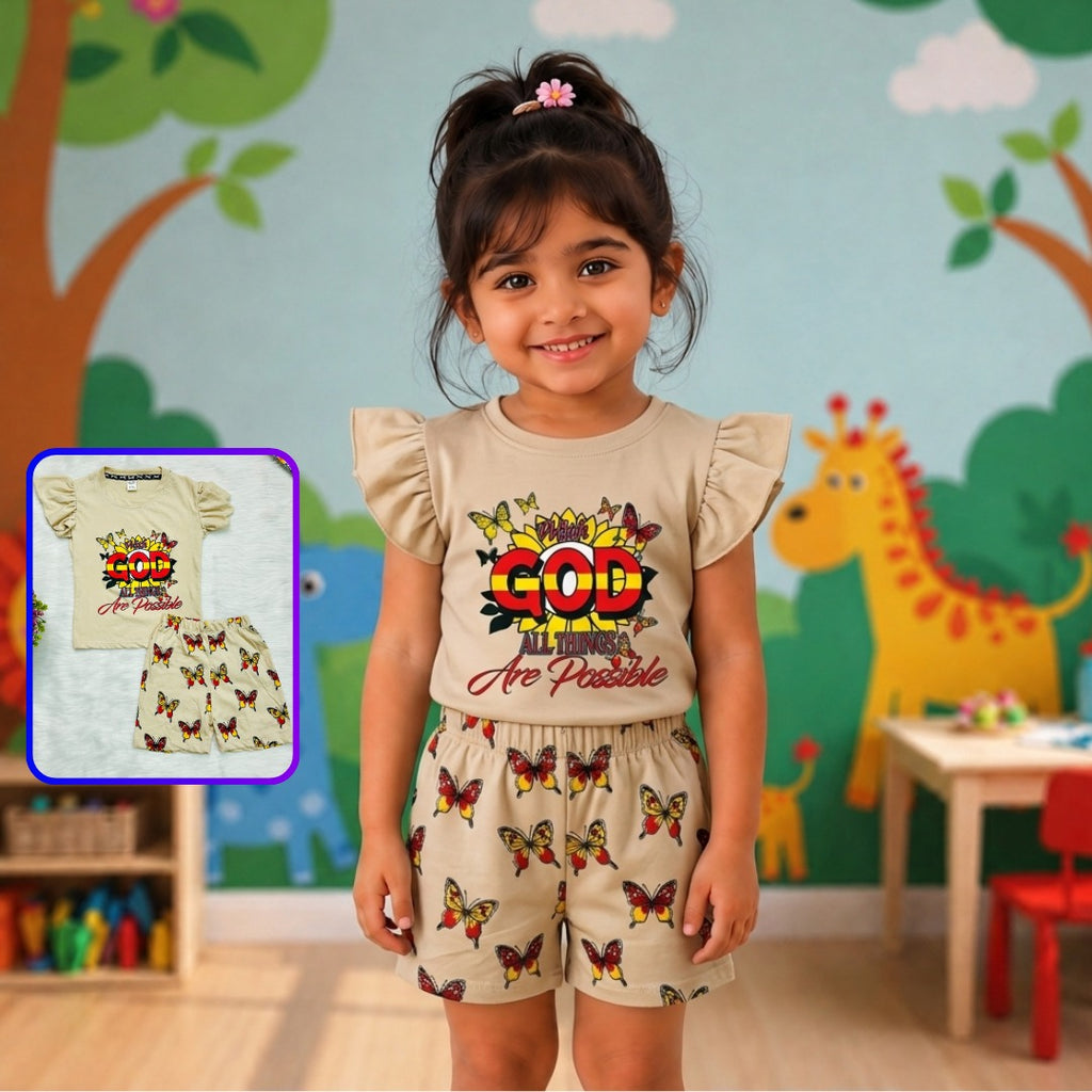 Golden Sunflower Botanical Ruffle Girls Cotton Outfit