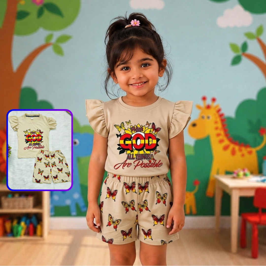 Golden Sunflower Botanical Ruffle Girls Cotton Outfit