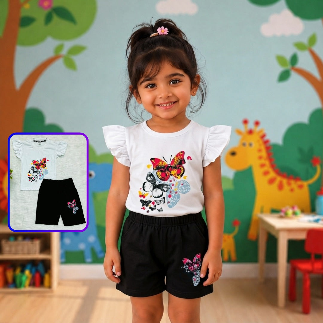 Flutter Butterfly Meadow Ruffle Sleeve Girls Set