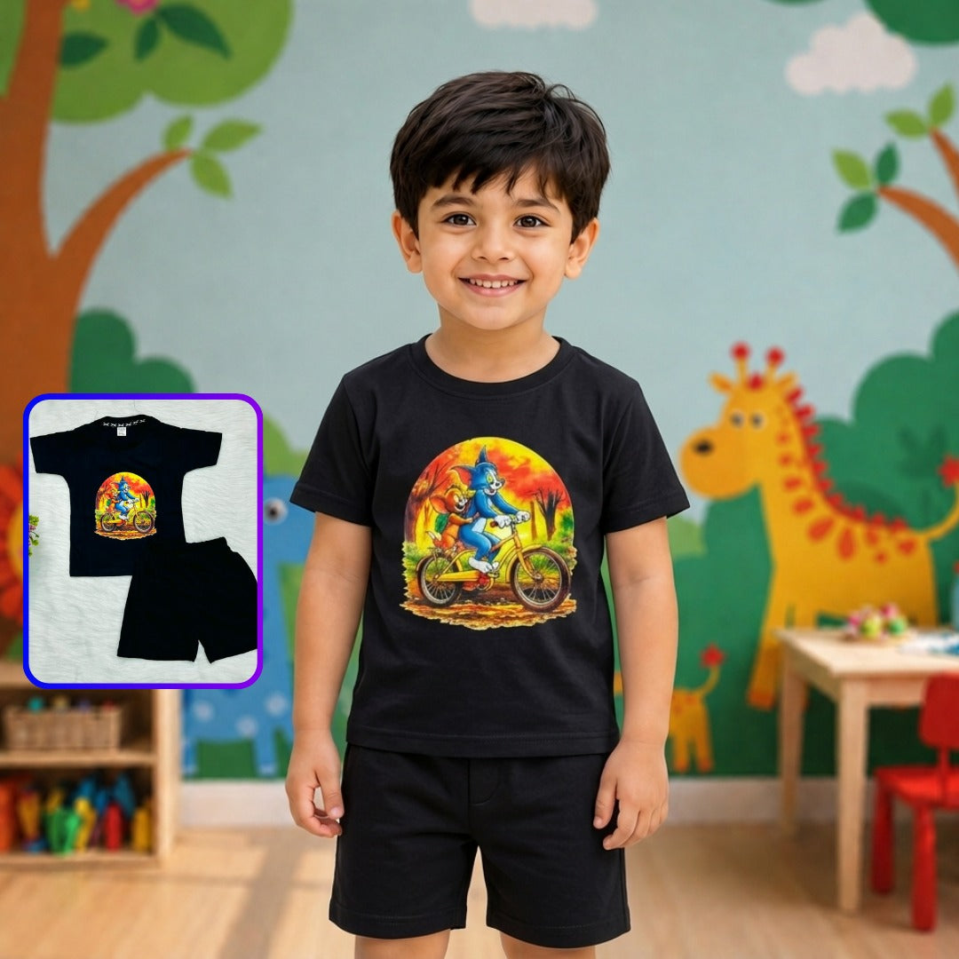 Retro Cycling Cartoon Friends Boys Casual Set