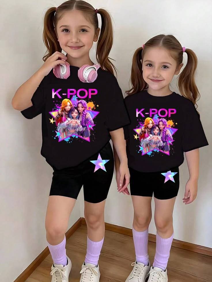 Pop Sensation Star Graphic Girls Summer Outfit
