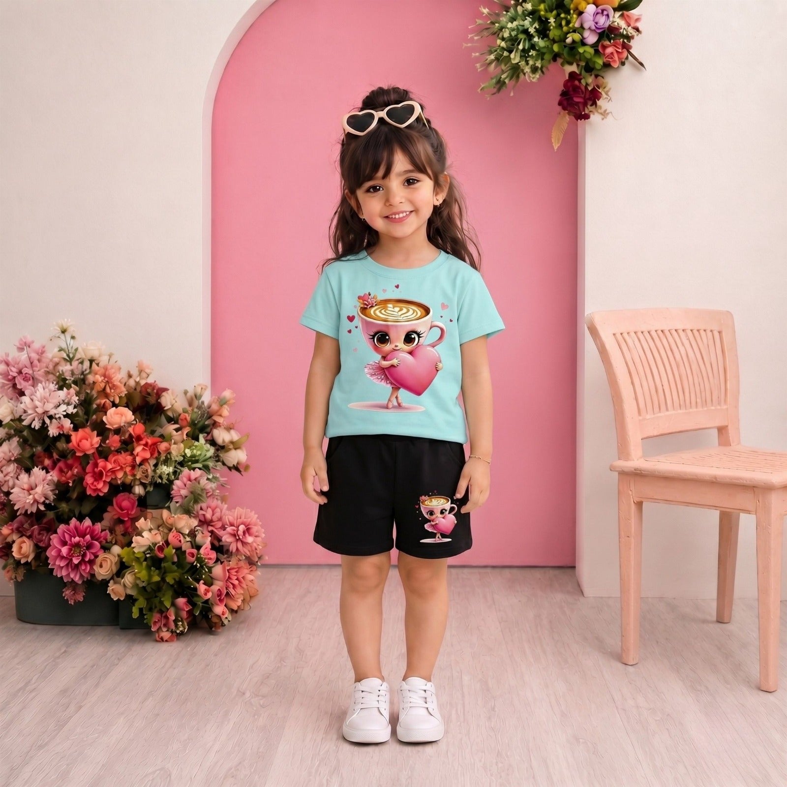 Sweet Valentine Heart Kitty Girls Cotton Set