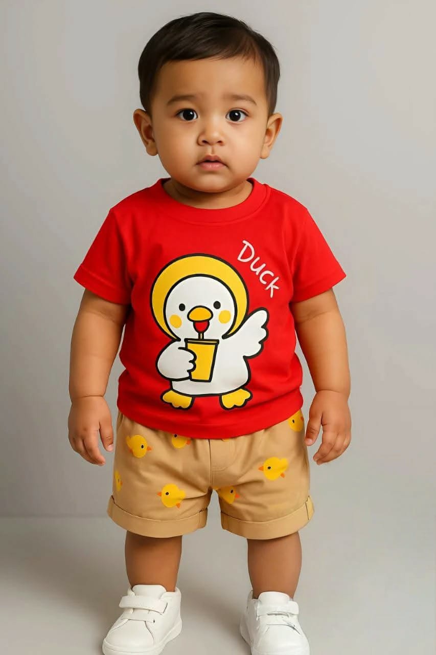 Sunshine Duckling Contrast Pocket Kids Cotton Outfit