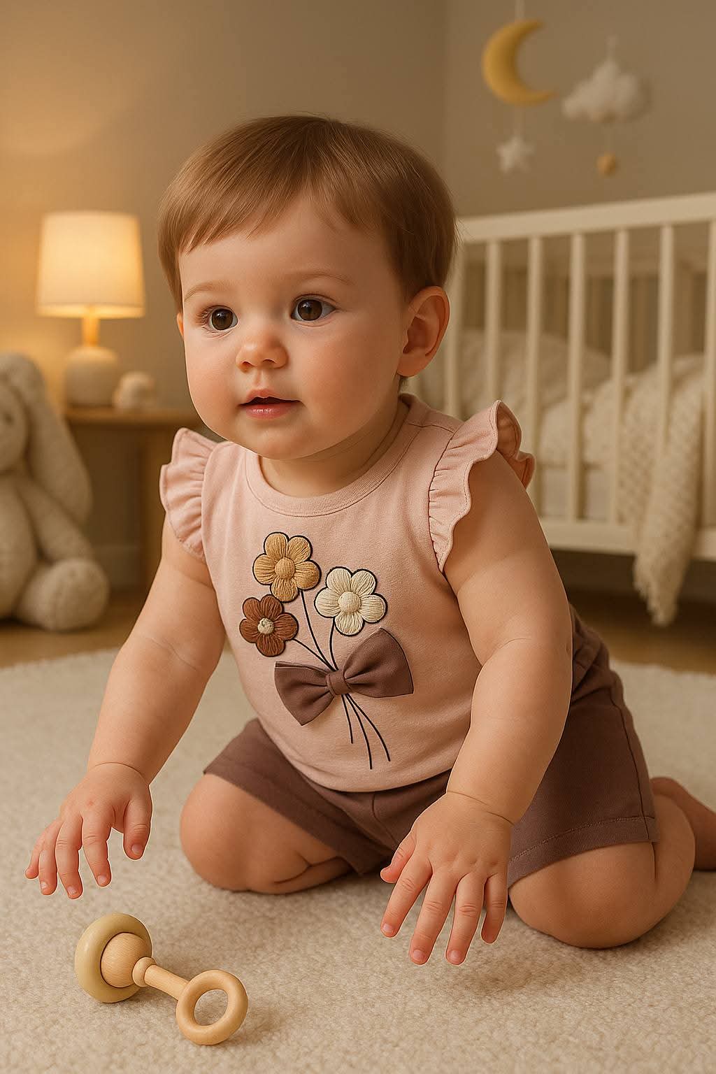 Sweet Blossom Bouquet Ruffle Sleeve Girls Outfit