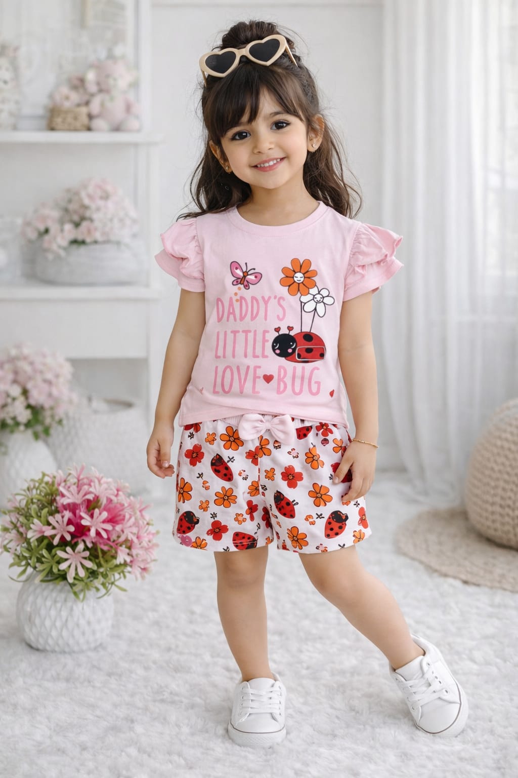 Pastel Pastel Love Bug Ruffle Girls Outfit