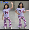 Lavender Butterfly Flutter Sleeve Flared Casual Set