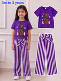 Royal Violet Chic Graphic Striped Girls Set