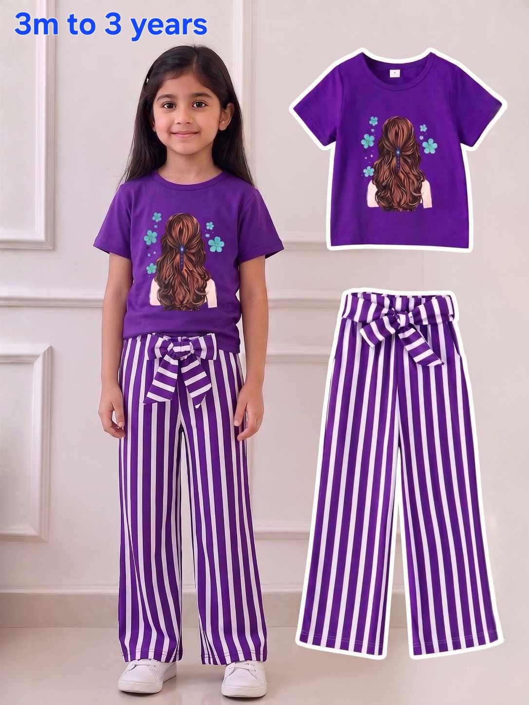 Royal Violet Chic Graphic Striped Girls Set