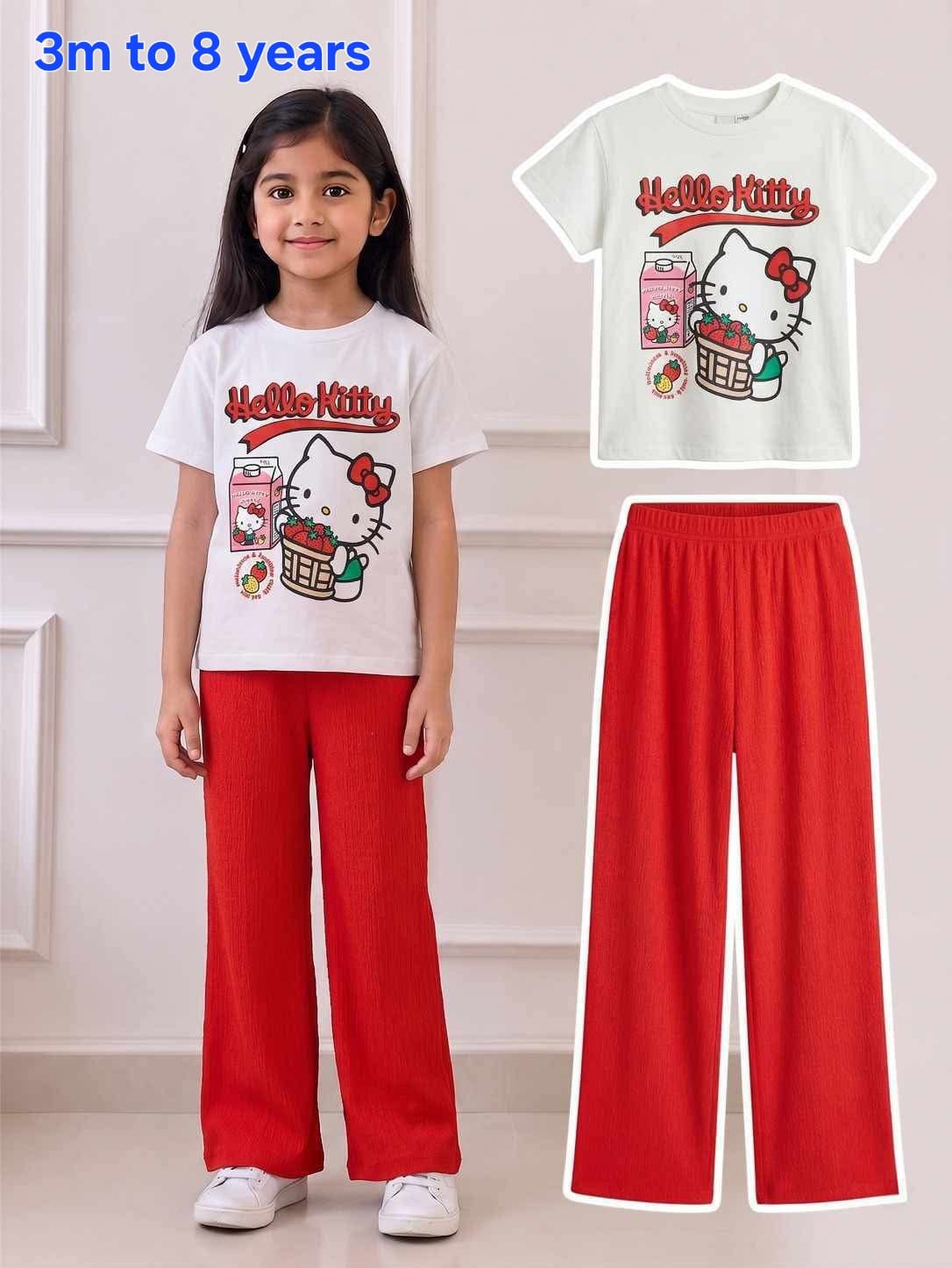 Strawberry Kitty Picnic Red Cotton Girls Set