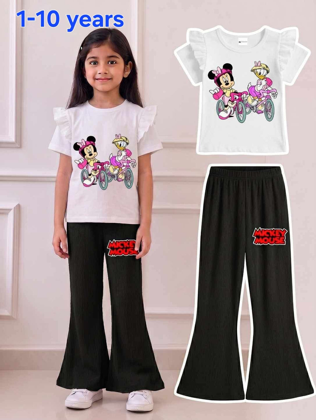 Retro Cartoon Friends Ruffle Sleeve Girl Outfit
