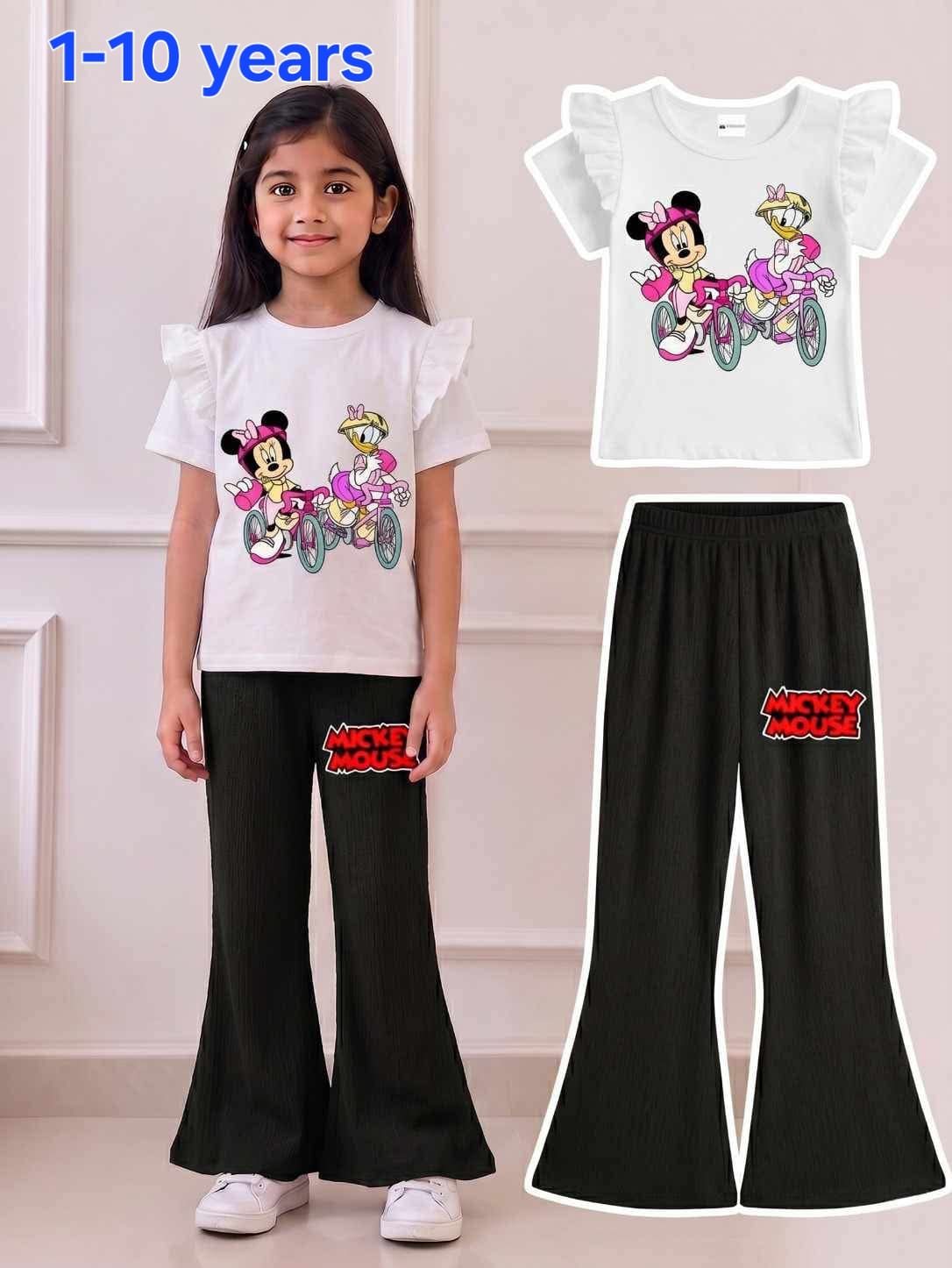 Retro Cartoon Friends Ruffle Sleeve Girl Outfit