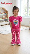 Fuchsia Cartoon Hero Blossom Ruffle Summer Outfit