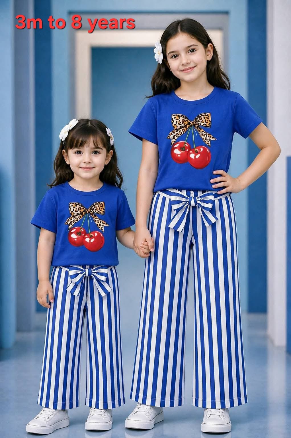 Blue Charry Long Pant T-shirt Set