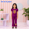 Premium Girls Plum Butterfly Flutter Sleeve Co-Ord Set