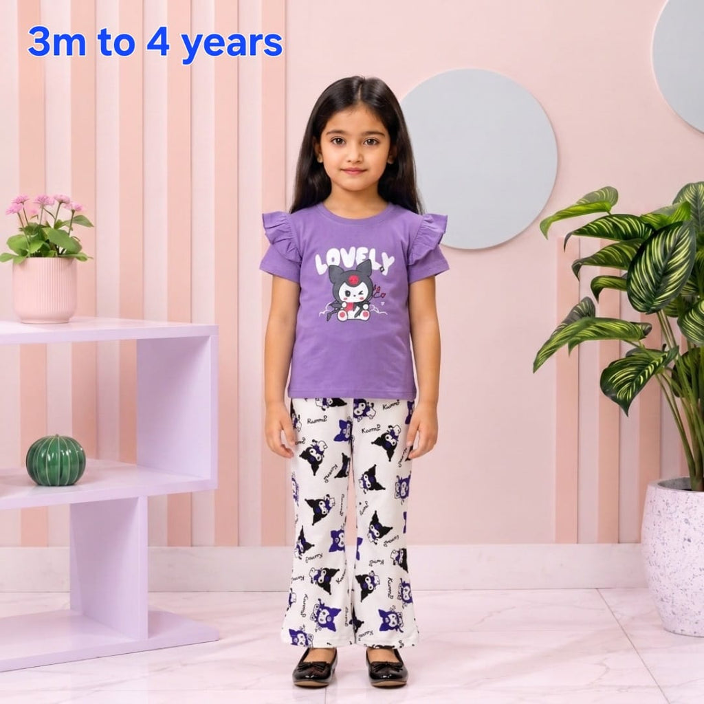 Premium Girls Lavender Cartoon Jester Flutter Sleeve Outfit