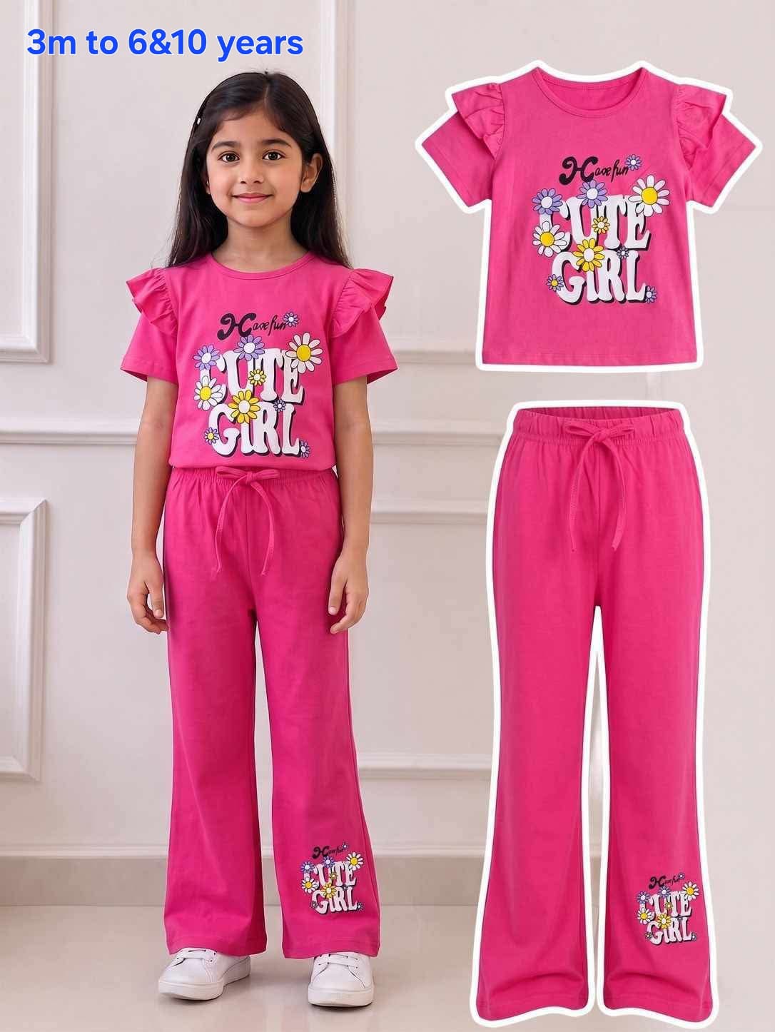 Premium Girls Fuchsia Daisy Flutter Sleeve Outfit