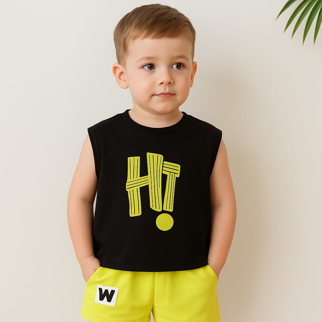 Cyber Neon Rhythm Sleeveless Boys Casual Set