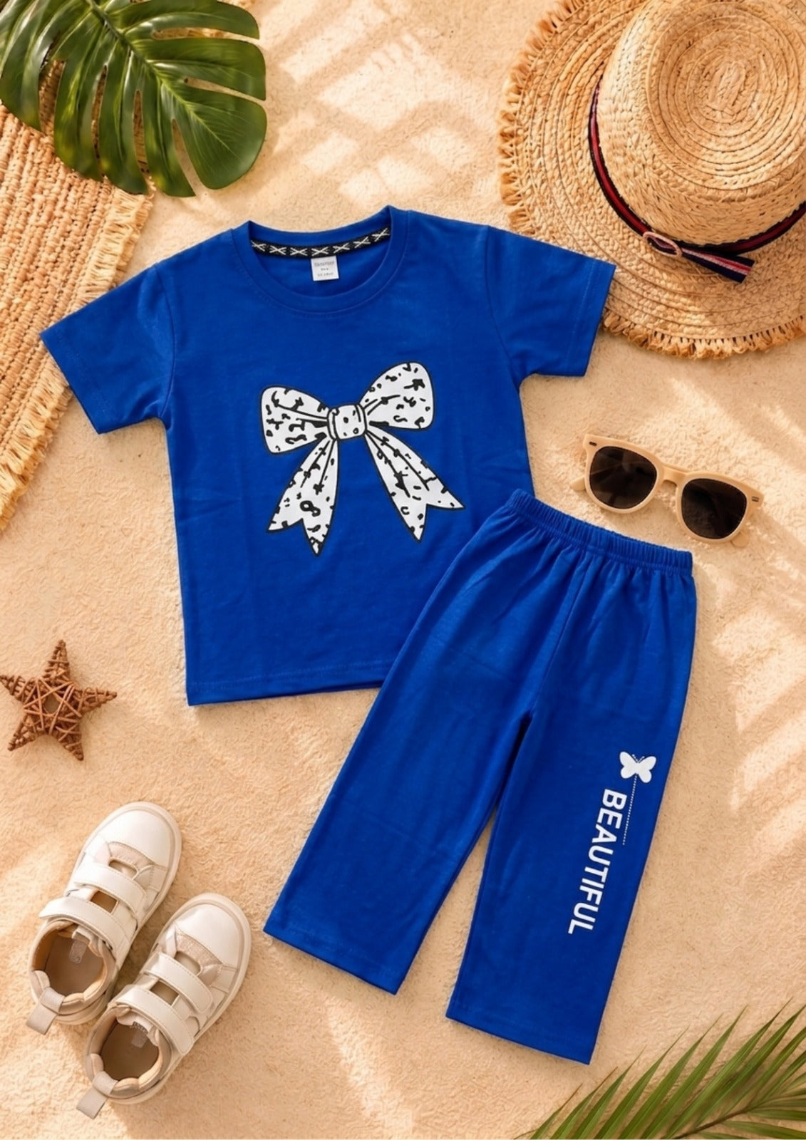 Blue Leopard Ban girl T-shirt --Long Pant Sets