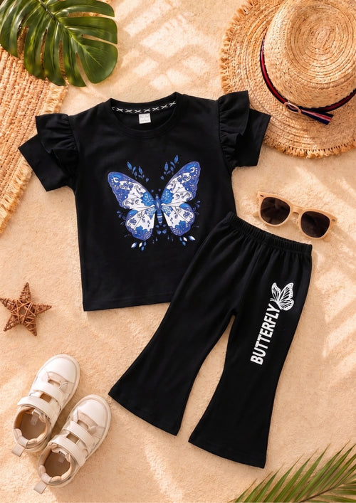 Black Butterfly girl T-shirt --Long Pant Sets