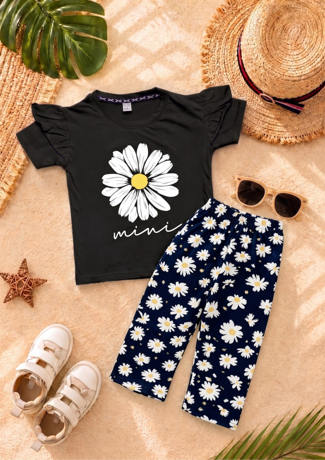 Black Sunflower girl T-shirt --Long Pant Sets