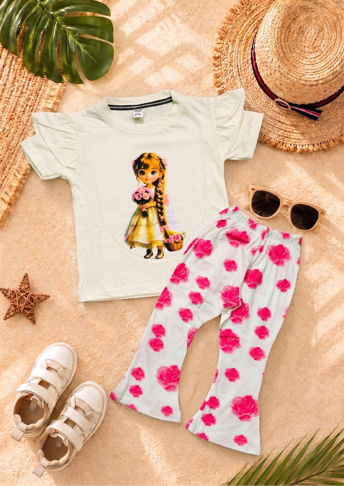 White Rose Doll girl T-shirt --Long Pant Sets