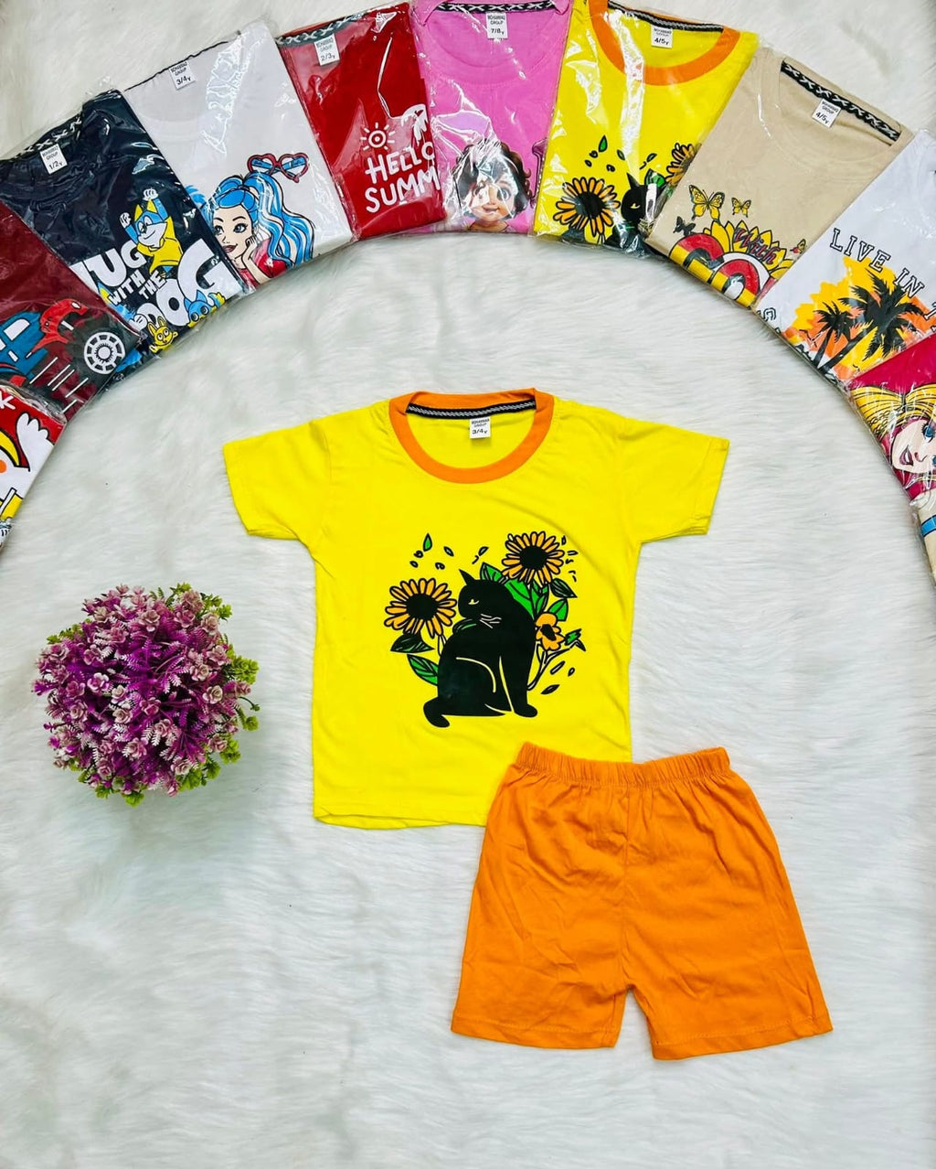 Botanical Kitten Sunshine Yellow Girls Shorts Set